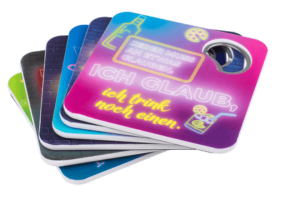 Coaster with bottle opener, German wordings,