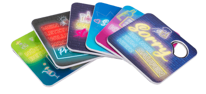 Coaster with bottle opener, German wordings,