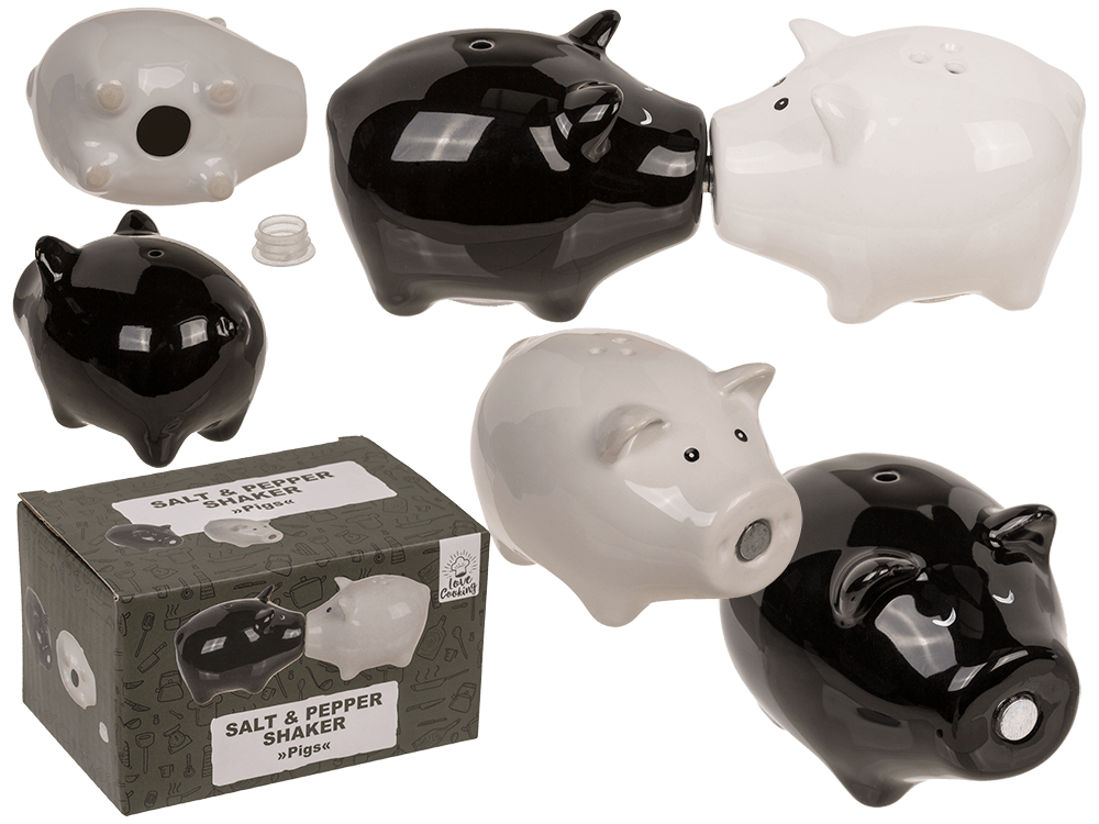 Salt & pepper shaker, pigs with magnet nose,