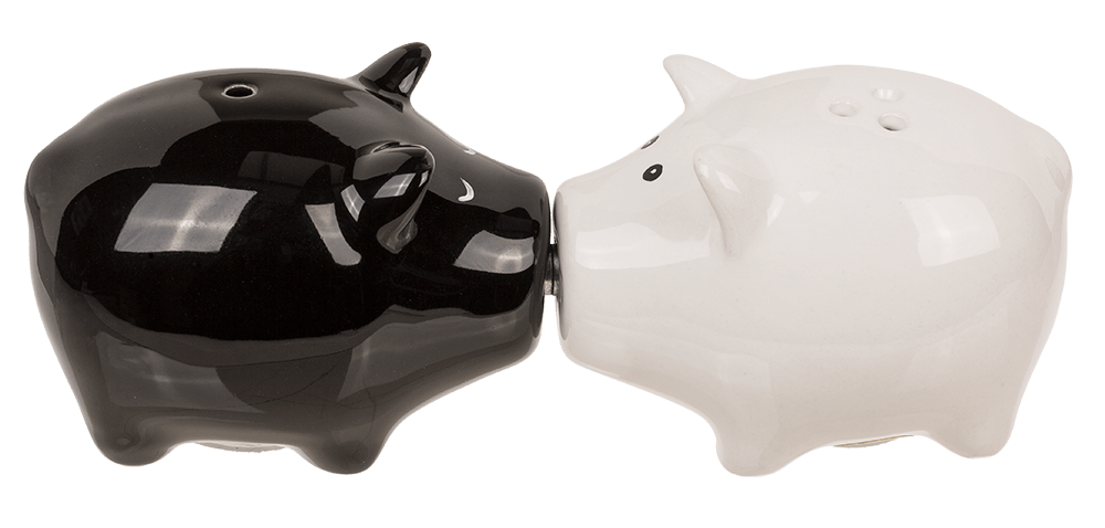 Salt & pepper shaker, pigs with magnet nose,