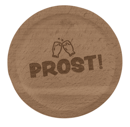 Wooden coaster, with slogan and bottle opener,