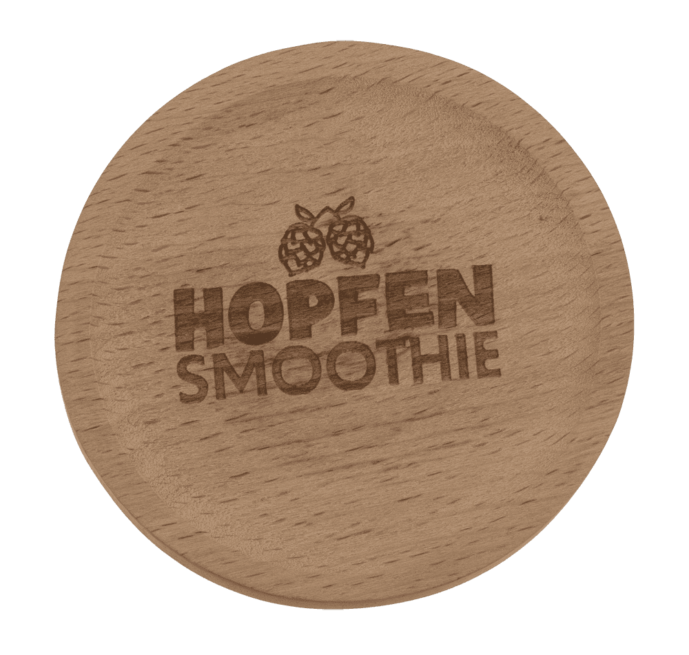 Wooden coaster, with slogan and bottle opener,