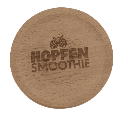 Wooden coaster, with slogan and bottle opener,