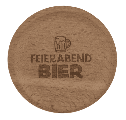 Wooden coaster, with slogan and bottle opener,