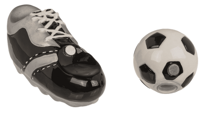 Salt& pepper shaker, football & shoe, with magnet,