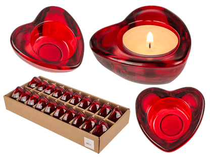 Red glass tealight holder, Heart,