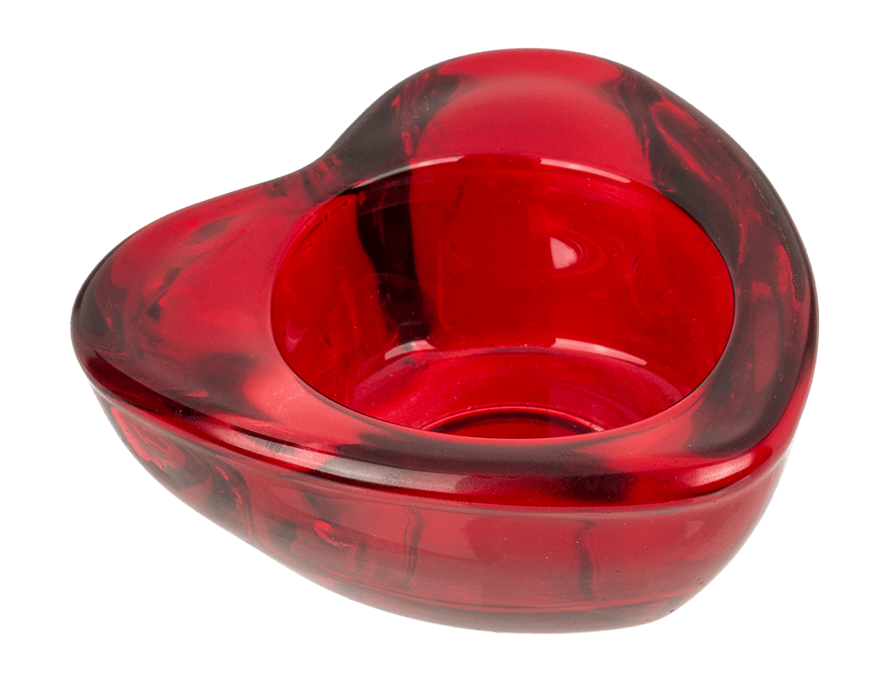 Red glass tealight holder, Heart,