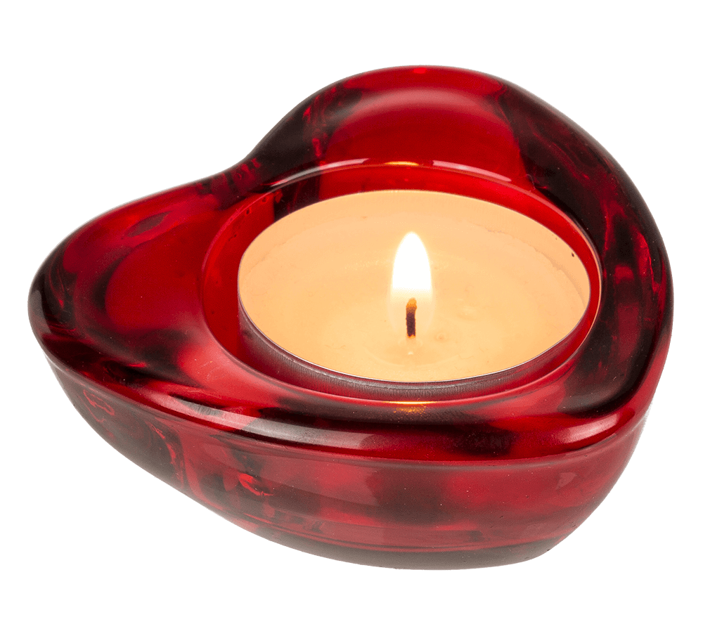 Red glass tealight holder, Heart,