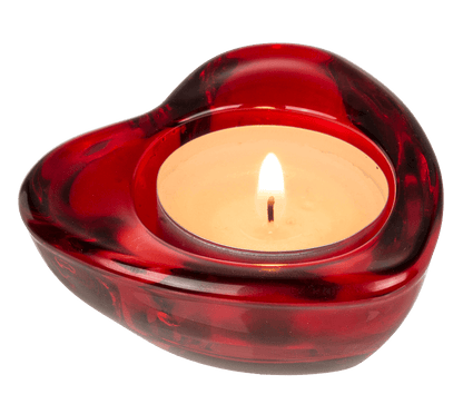 Red glass tealight holder, Heart,