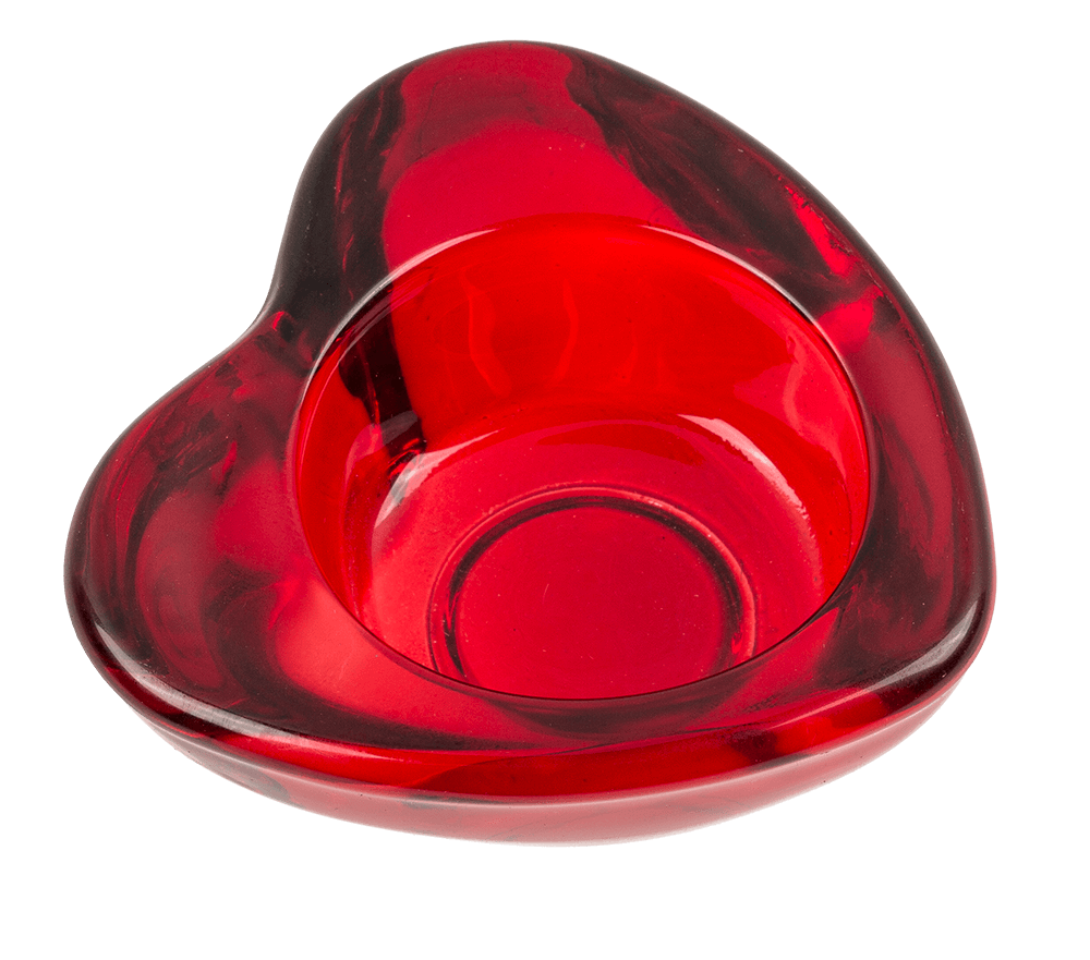 Red glass tealight holder, Heart,