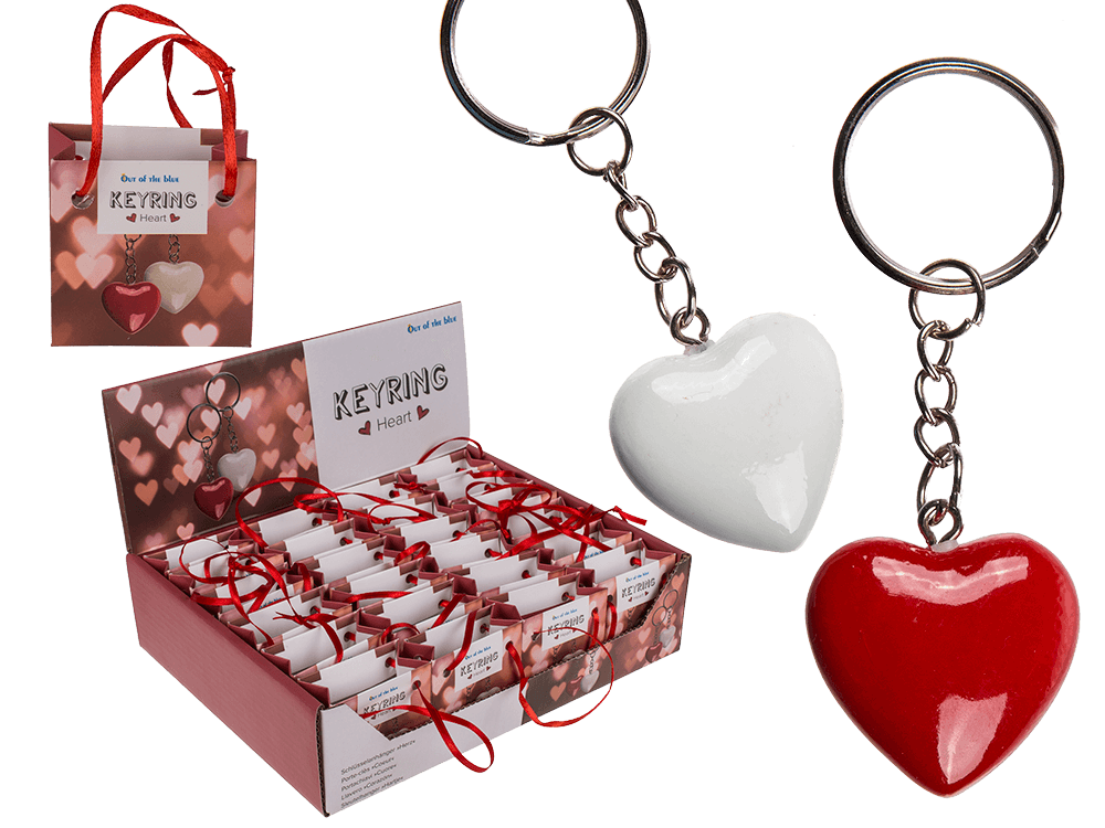 Metal keyring, polyresin heart,