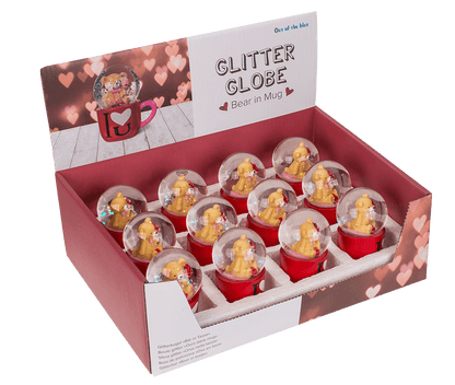 Polyresin glitter globe, bear in mug,