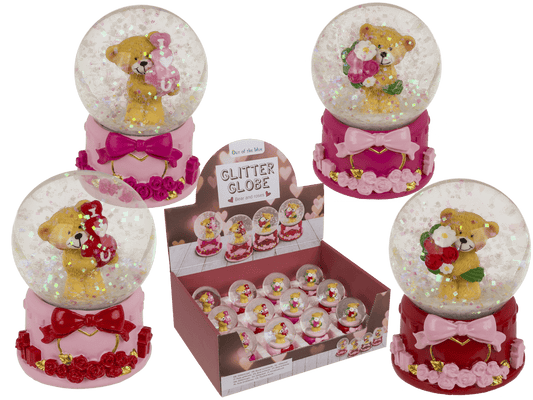 Polyresin glitter globe, bear, I love you