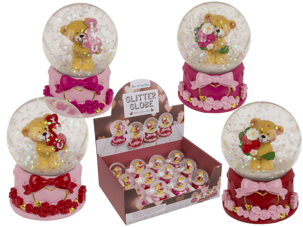 Polyresin glitter globe, bear, I love you