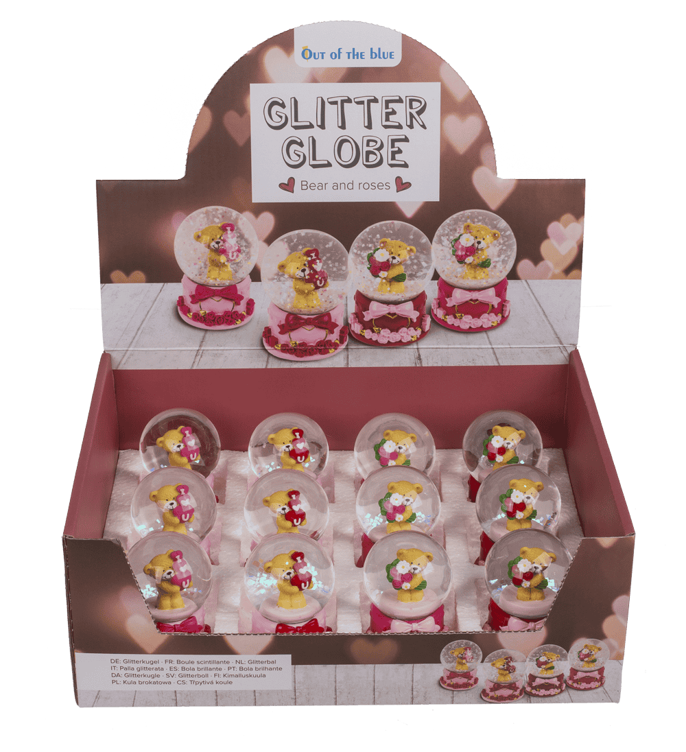 Polyresin glitter globe, bear, I love you