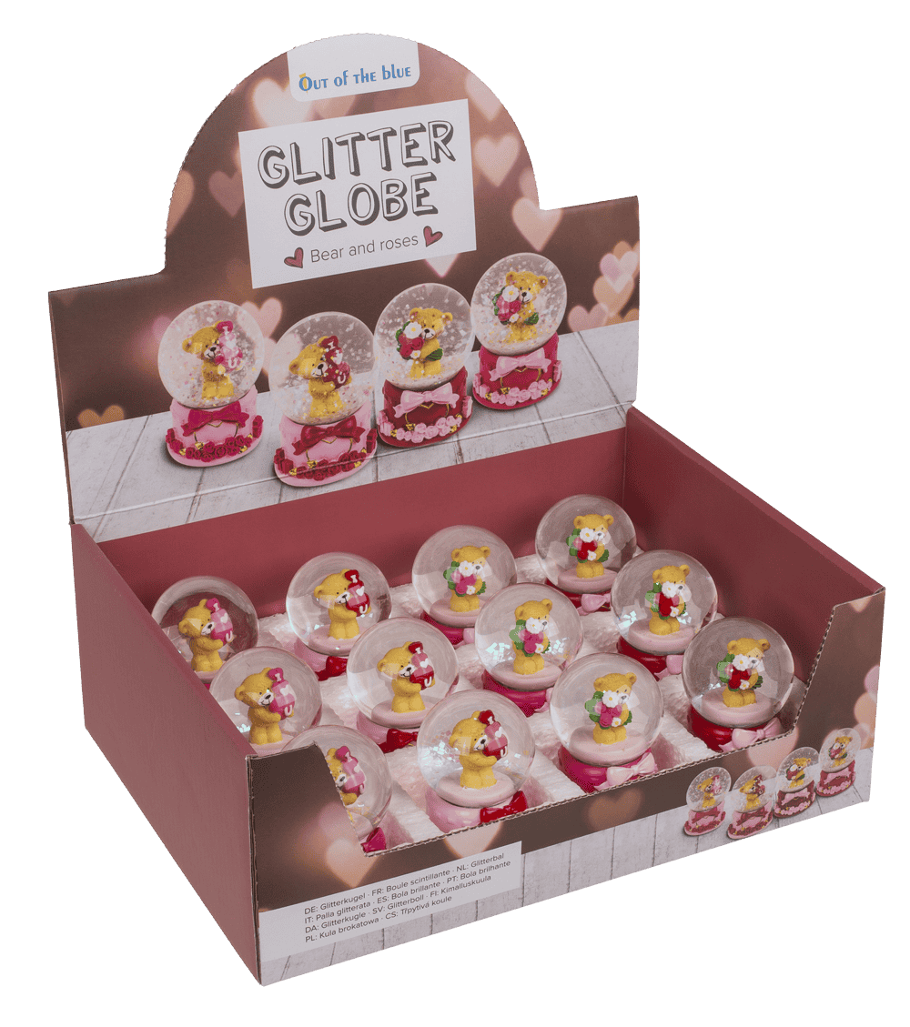 Polyresin glitter globe, bear, I love you