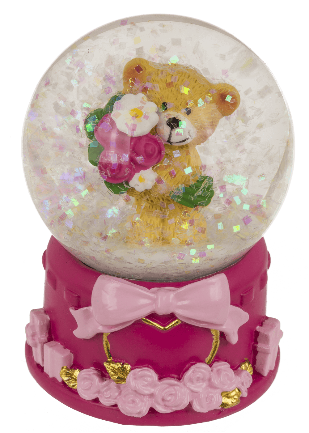 Polyresin glitter globe, bear, I love you