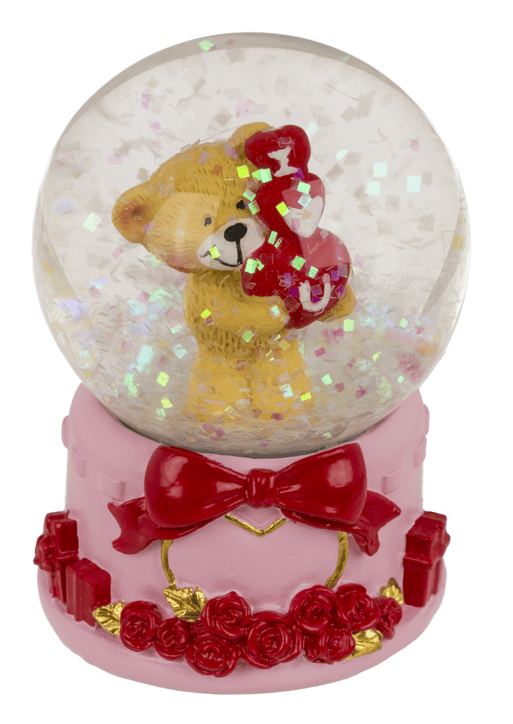 Polyresin glitter globe, bear, I love you