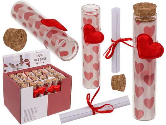 Glass bottle with cork stopper, Love,