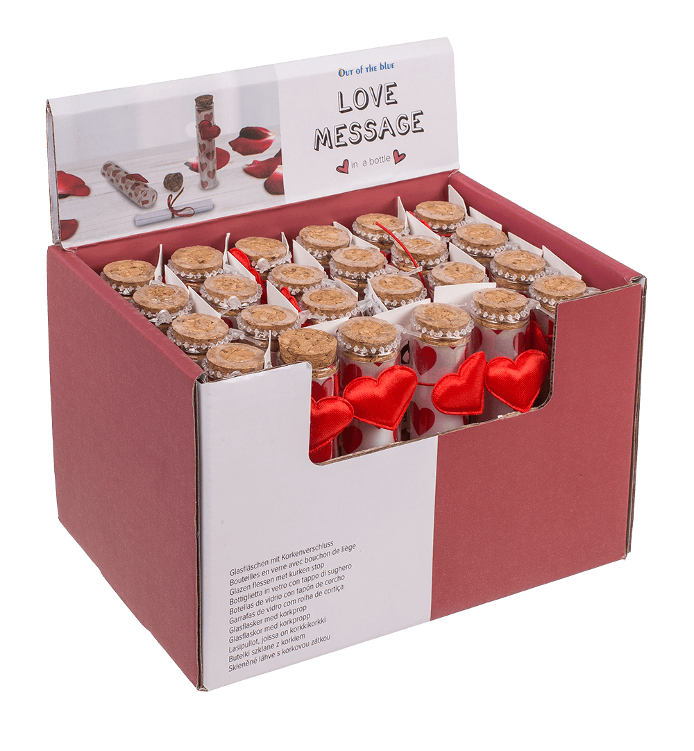 Glass bottle with cork stopper, Love,