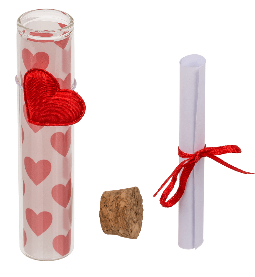 Glass bottle with cork stopper, Love,