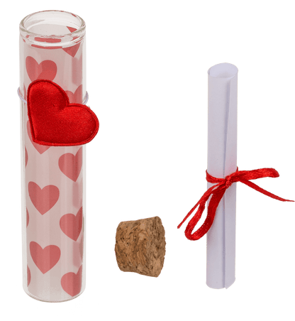 Glass bottle with cork stopper, Love,