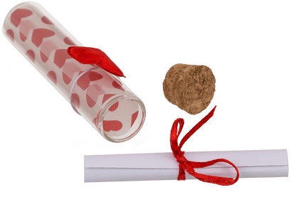 Glass bottle with cork stopper, Love,