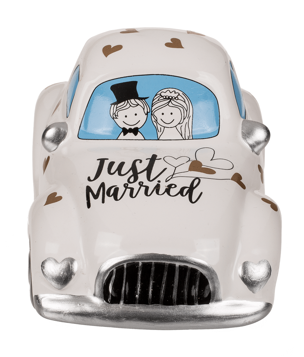 Savings box with lock, wedding car, Just Married,