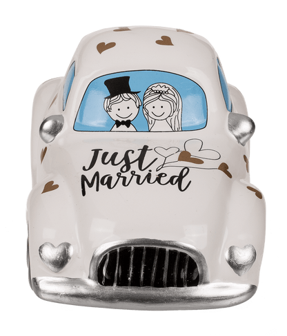 Savings box with lock, wedding car, Just Married,