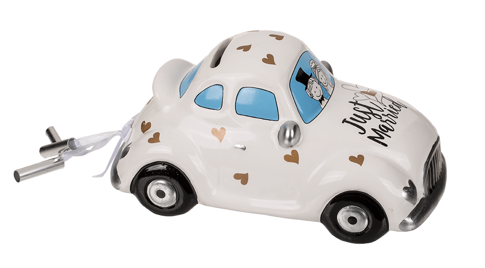 Savings box with lock, wedding car, Just Married,