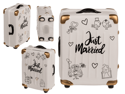 Saving bank, trolley suitcase, Just Married,