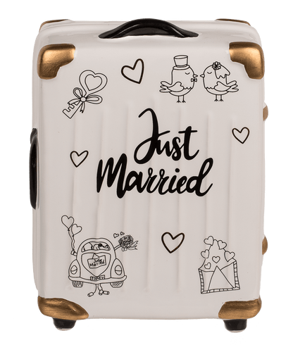 Saving bank, trolley suitcase, Just Married,
