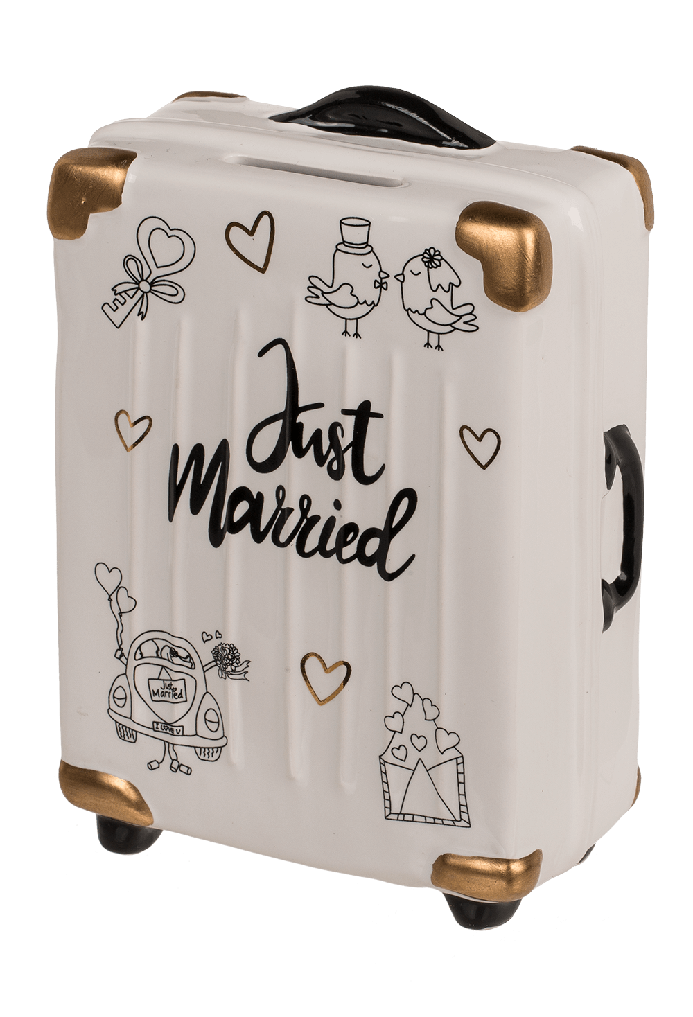 Saving bank, trolley suitcase, Just Married,