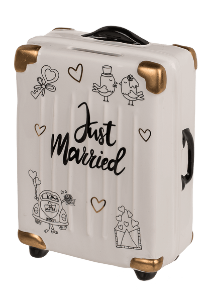 Saving bank, trolley suitcase, Just Married,