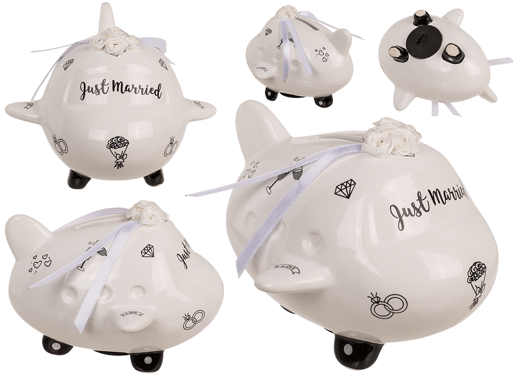 Saving bank, airplane, Just Married,