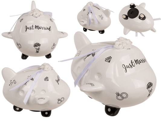 Saving bank, airplane, Just Married,