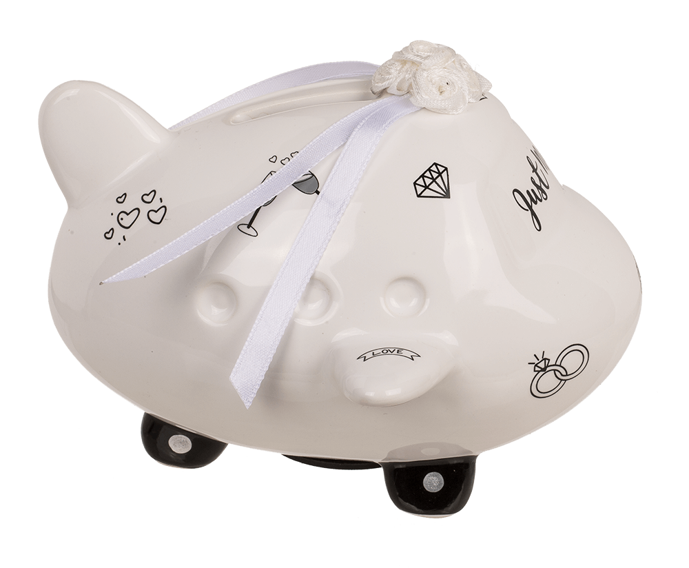 Saving bank, airplane, Just Married,