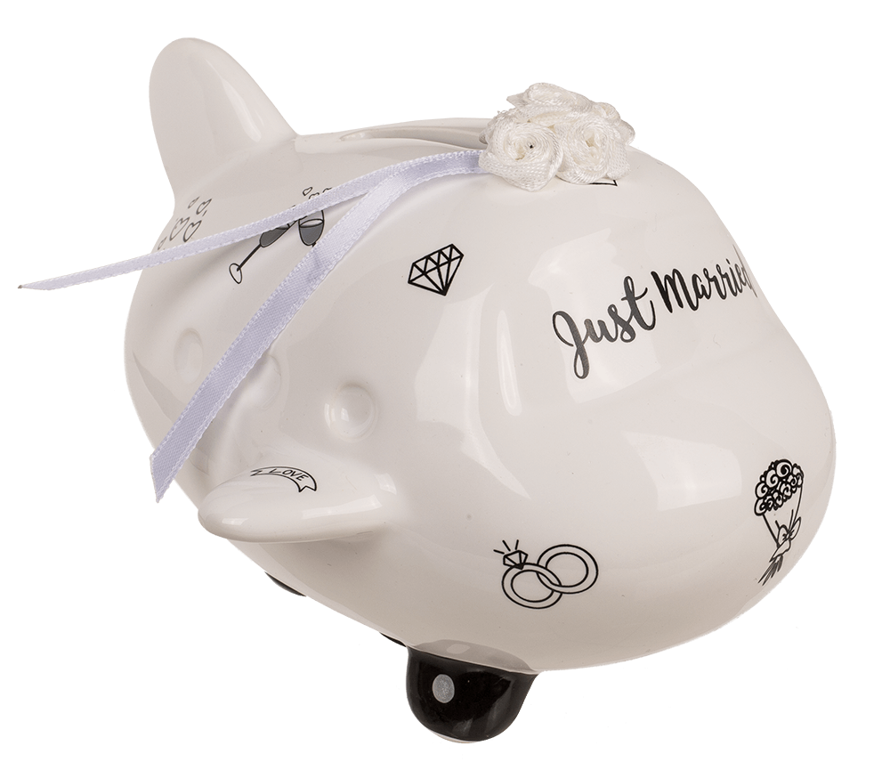 Saving bank, airplane, Just Married,