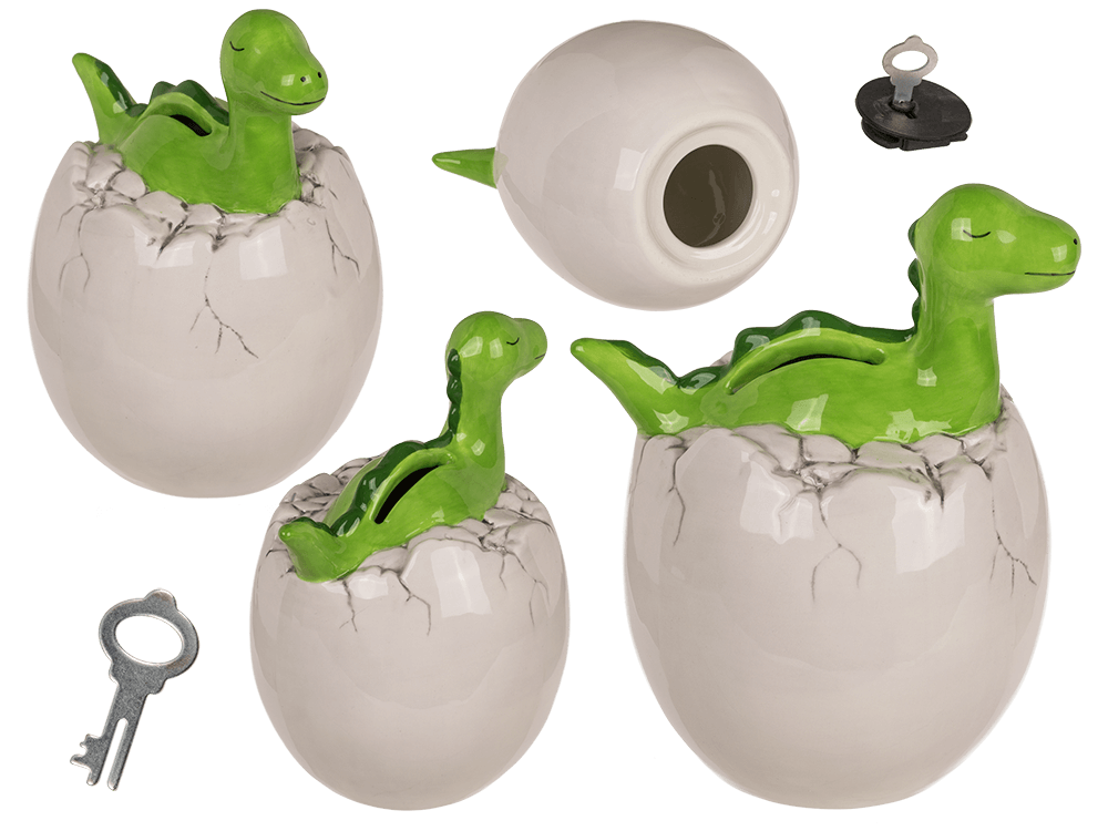 Saving bank with lock, Dino out of Egg,