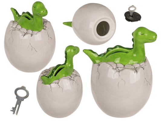 Saving bank with lock, Dino out of Egg,