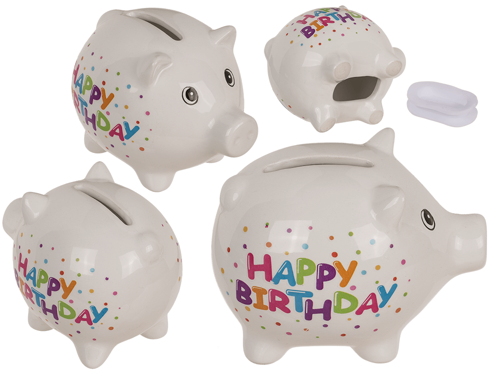 "Happy birthday" Saving bank, ca. 8,8 cm,