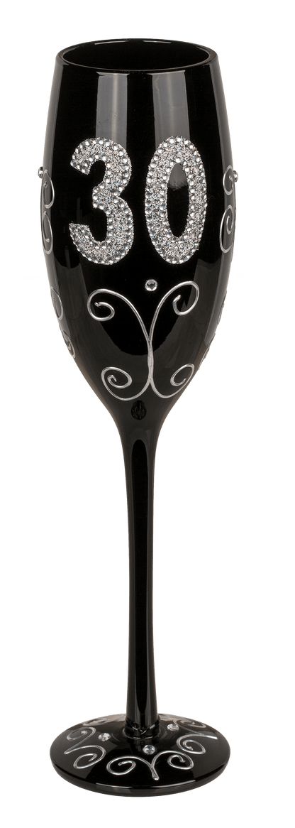 Black champagne glass with silver glitter,