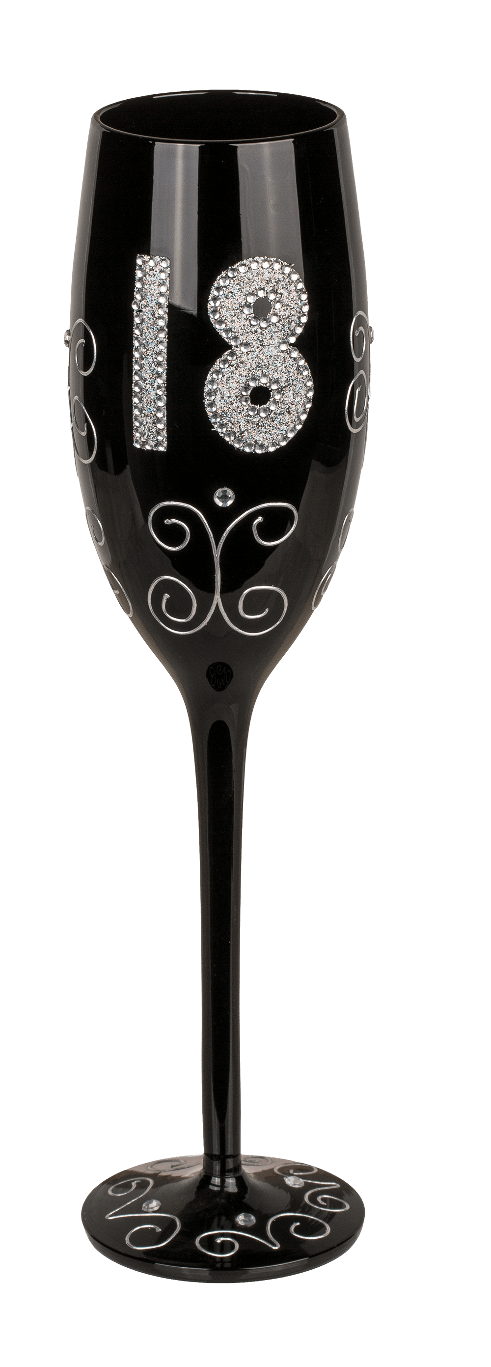 Black champagne glass with silver glitter,