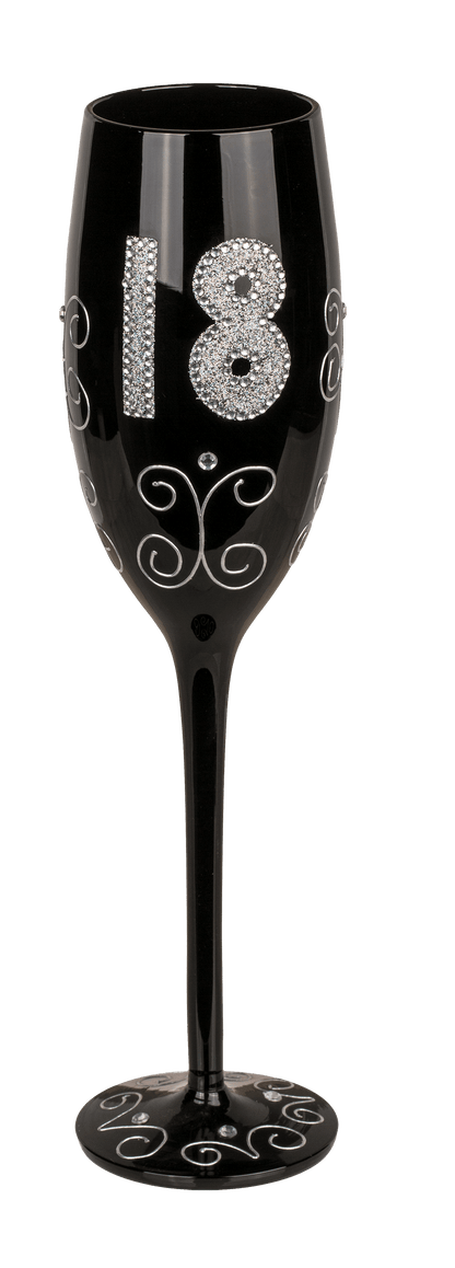 Black champagne glass with silver glitter,