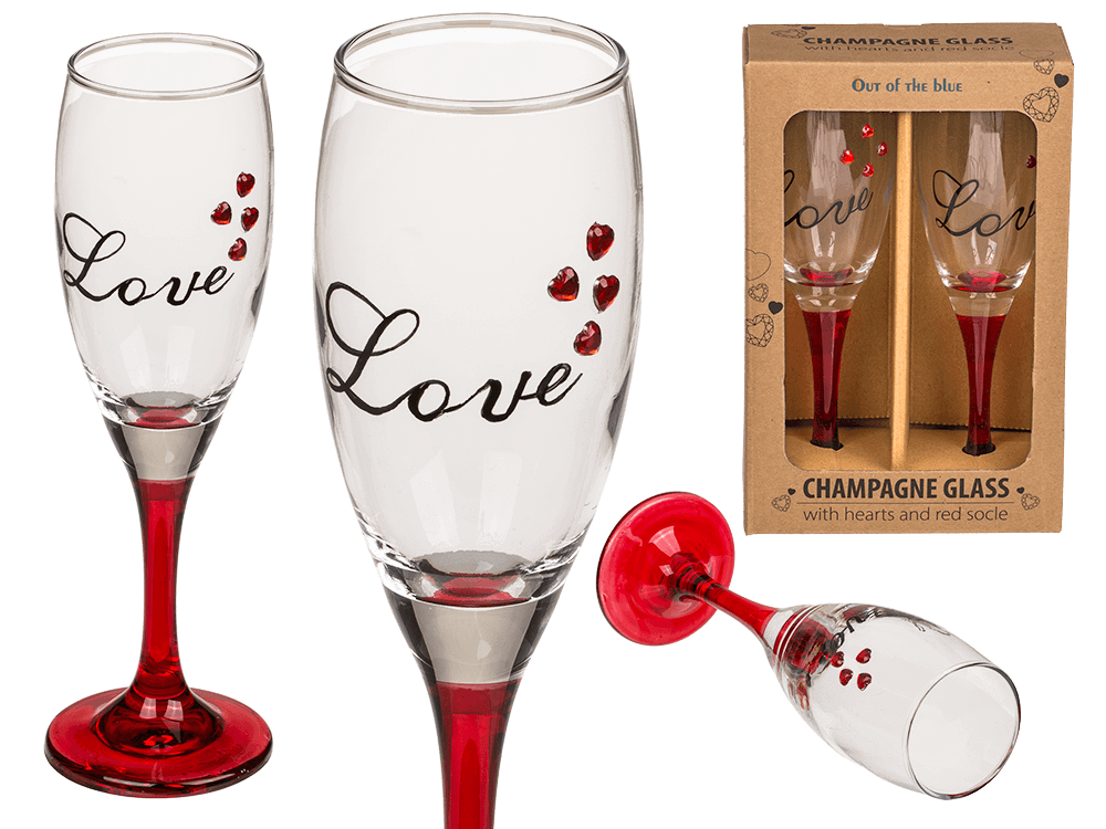 Champagne glass with hearts and red socle,