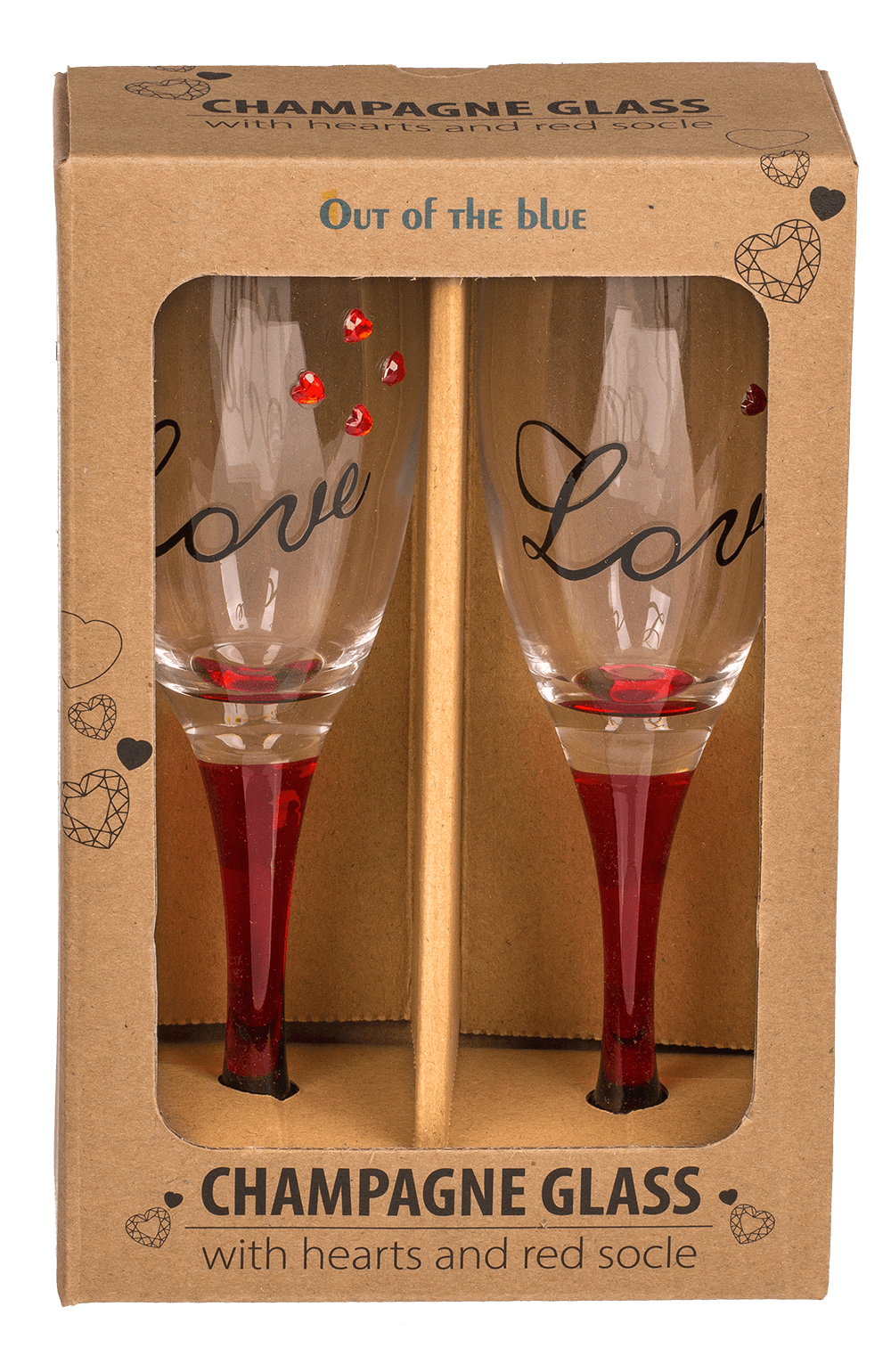 Champagne glass with hearts and red socle,