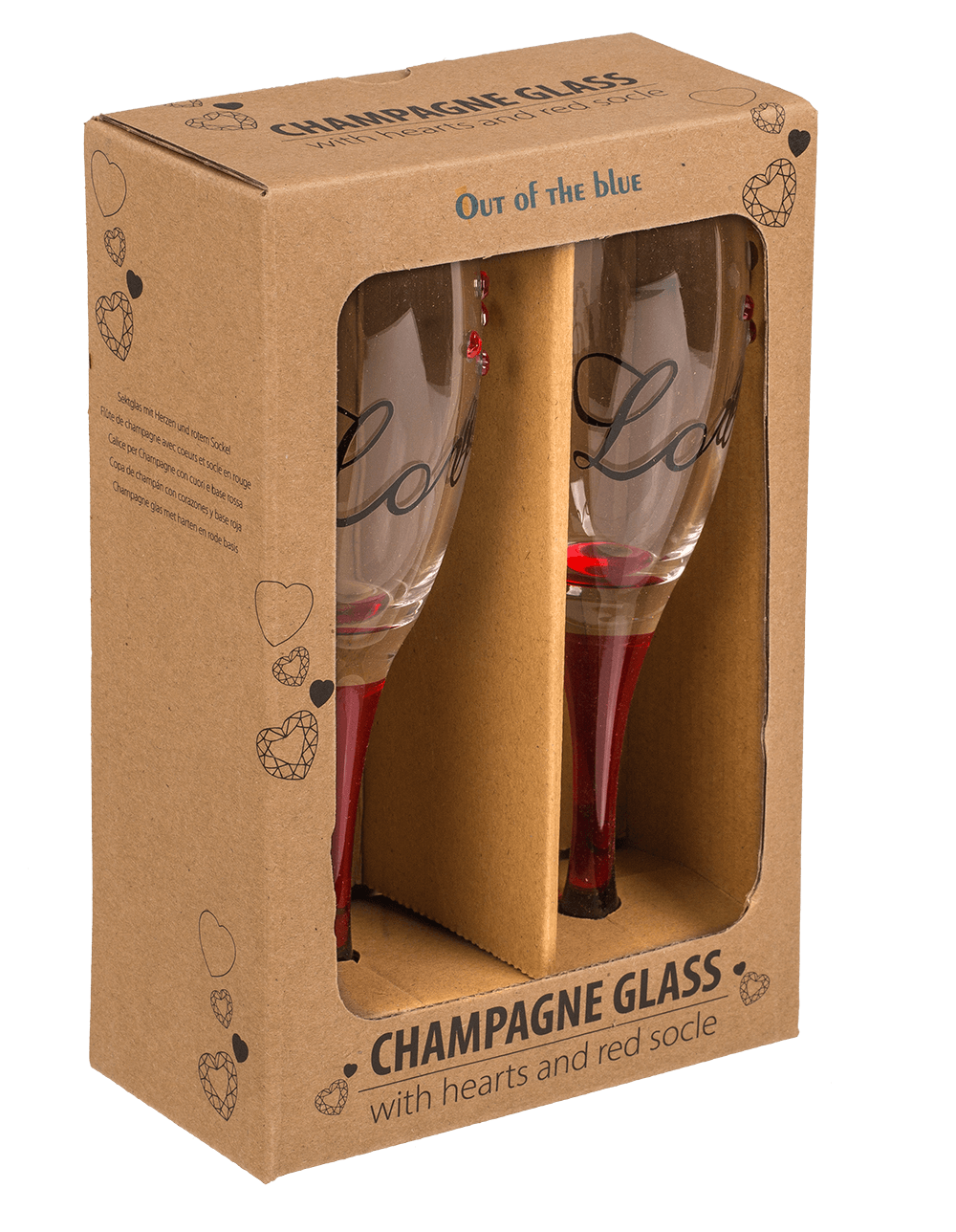 Champagne glass with hearts and red socle,