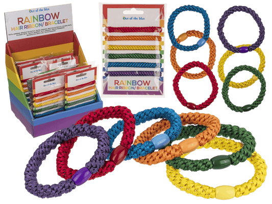 Textile hair ribbon/bracelet, Rainbow colours,
