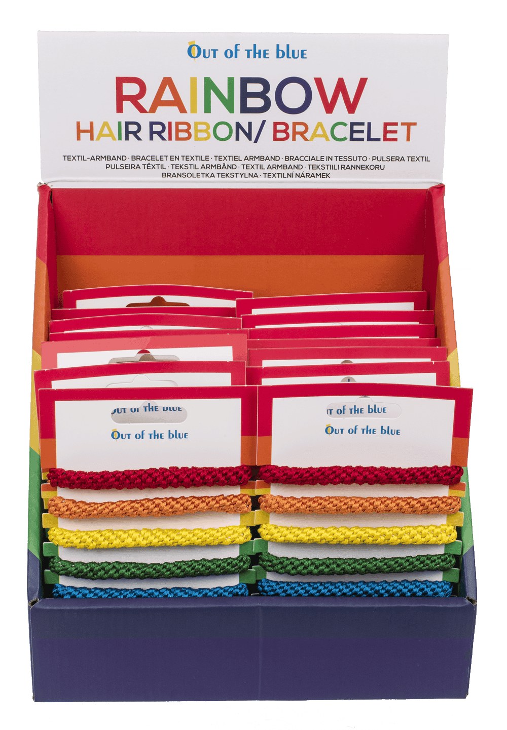 Textile hair ribbon/bracelet, Rainbow colours,