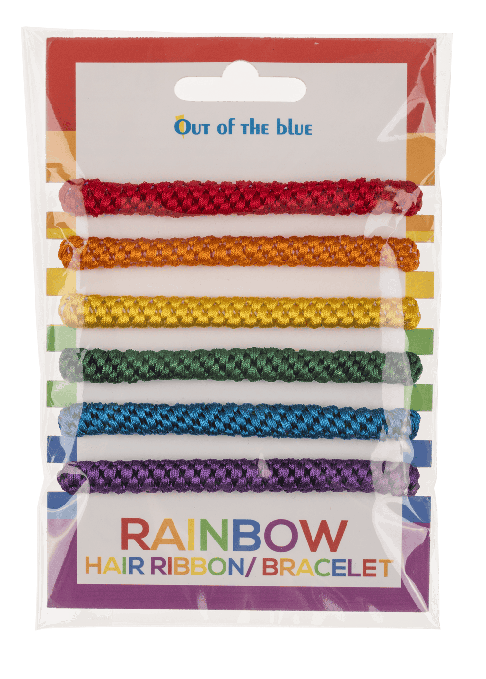 Textile hair ribbon/bracelet, Rainbow colours,